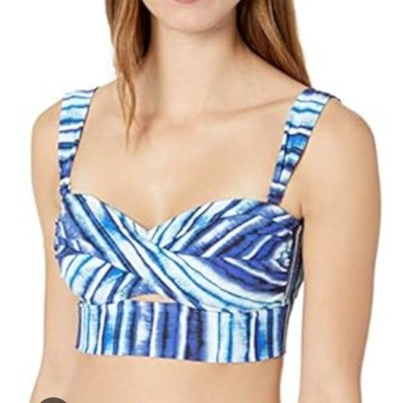 La Blanca Blue Strip Bikini Top Size 6 - Picture 1 of 6